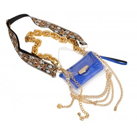 BAG / BELT BAG & CROSS BODY IN CLEAR PVC WITH COTTON STRAP, GOLD CHAINS & LEATHER WALLET "ALEX KATSAITI X STYLISHIOUS"